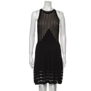 Alexander McQueen Knit Sheer Shirred Dress A Line Cocktail Party Black S EUC